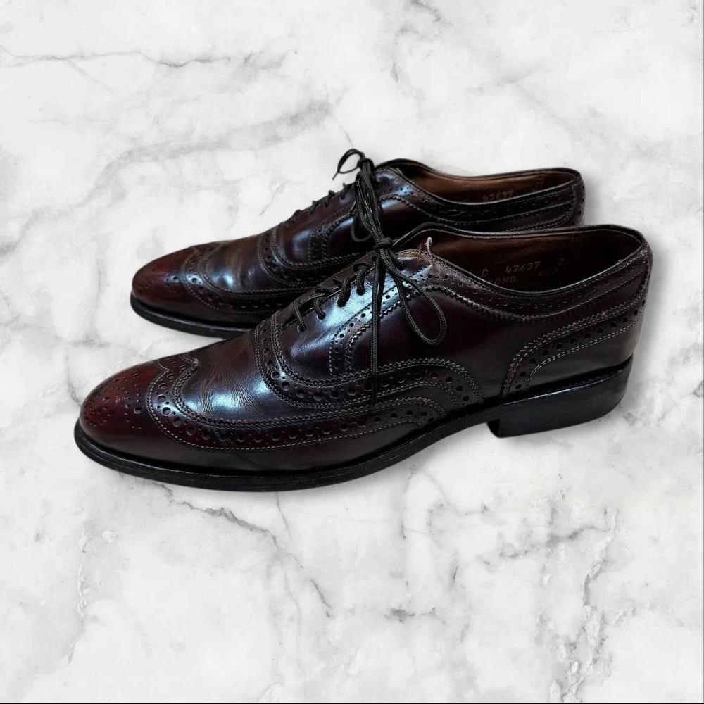Allen Edmonds‎ McAllister Wingtip Oxford Shoes Burgundy Leather Men Size 8 C